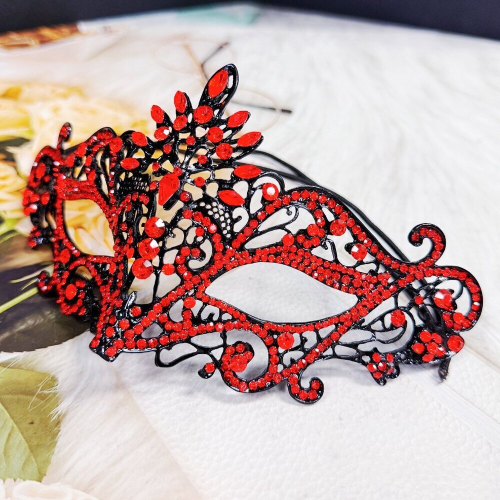 Ruby Crystal Masquerade Mask, Black Mask, Party Mask, Masquerade Wedding Mask - Picture 2 of 8